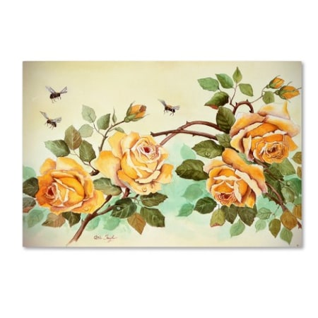 Arie Reinhardt Taylor 'Yellow Roses With Bees' Canvas Art,30x47